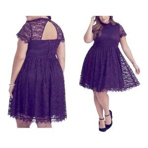 Torrid Women's Deep Purple Floral Lace Overlay Cocktail Fit&Flare Dress Size 16